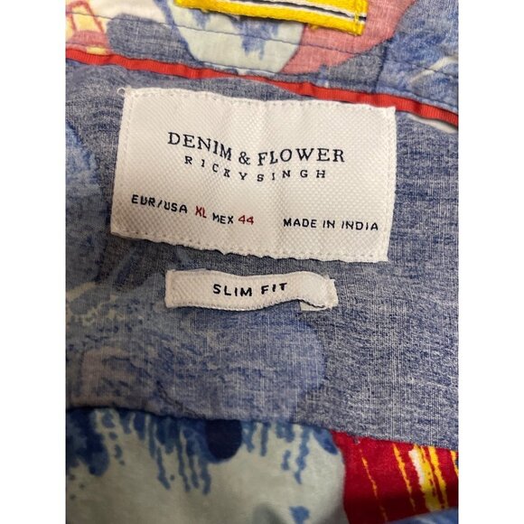 Denim & Flower Ricky Singh Reverse Print Floral Hawaiian Shirt Men's XL - Picture 8 of 10